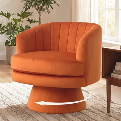 Swivel Accent Chair with Armrest, Modern 360 Degree Swivel Barrel Chair with Curve Back and Soft Cushion, Comfy Velvet Round Armchair Single Sofa for Living Room, Bedroom, Orange - color: Orange
