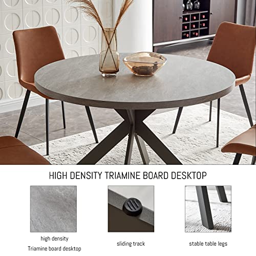 Zerifevni 47" Round Dining Table Set, Mid Century Modern Round Dining Table for 4-6 Person, Steel Legs, Leisure Coffee Table for Kitchen Dining Room, Save Space - color: 1 X Table 4 Brown Chairs