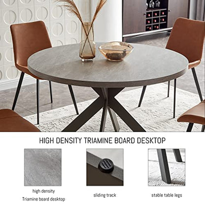 Zerifevni 47" Round Dining Table Set, Mid Century Modern Round Dining Table for 4-6 Person, Steel Legs, Leisure Coffee Table for Kitchen Dining Room, Save Space - color: 1 X Table 4 Brown Chairs