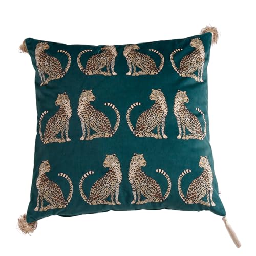 Lumbar Decorative Throw Pillow Cover with Tassels Leopard Pattern Cushion Cover Luxury Style Soft Velvet Pillowcase for Sofa Couch Bedroom (18"x18",Dark Green) - color: Dark Green, size: 18" x 18" (Pack of 1)