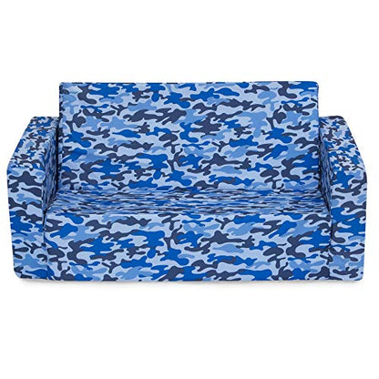 Delta Children Cozee 2-in-1 Sofa, 2-Seater Convertible Toddler Couch Sleeper, Wide 2-in-1 Flip Open Foam Chair for Playroom, Pet-Friendly, Bed Lounger, Comfy Play Sleeping Lounge Chair, Blue Camo - color: Blue Camo