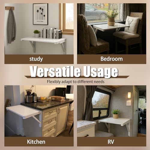 MM MELISEN Wall Mounted Folding Table, 80x60cm, White, Space-Saving Design - color: White, size: 80X60CM/32X24IN