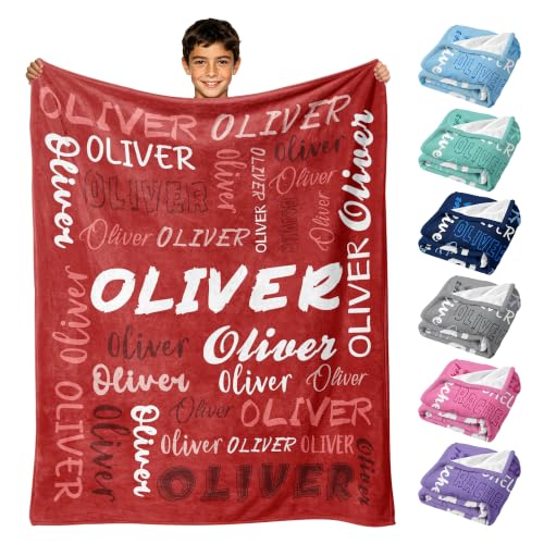 Personalized Blanket with Name, Custom Name Blanket Gifts for Kids Adults Boys Girls Teen, Soft Customized Fleece Flannel Throw for Bedroom Living Room, Birthday Christmas - color: Red