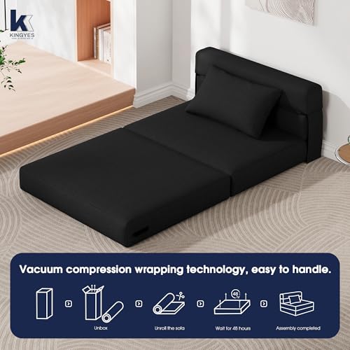 3 in 1 Foldable Chair Bed, Folding Sleeper Chair with Back Cushion, Convertible Chair Bed Sleeper for Adults, Black - color: Carbon Black, size: Modern