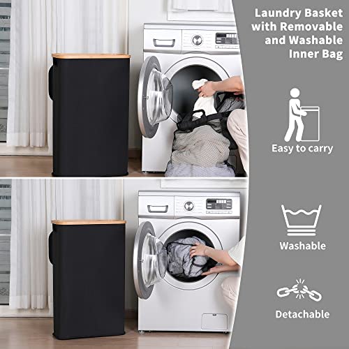 IEGrow Laundry Hamper with Lid,65L Laundry Basket with Mesh Bags,Black | Dirty Clothes Hamper Basket with Bamboo Handle for Clothes Towels - color: Black, size: 65L