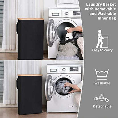 IEGrow Laundry Hamper with Lid,65L Laundry Basket with Mesh Bags,Black | Dirty Clothes Hamper Basket with Bamboo Handle for Clothes Towels - color: Black, size: 65L
