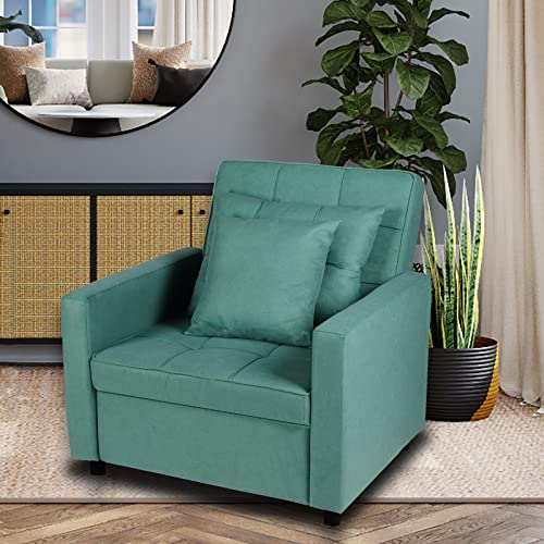 Sofa Bed Chair 3-in-1 Convertible Chair Bed, Lounger Sleeper Chair, Single Recliner for Small Space with Adjustable Backrest (Green) - color: Green