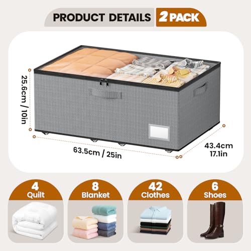 Dayacoco Under Bed Storage With Wheels,10in Underbed Storage Containers 65L | Large Capacity Underbed Storage, No Assembly Required Rolling Under Bed Storage for Clothes Blankets Shoes Grey - size: 10.1 inch height-grey