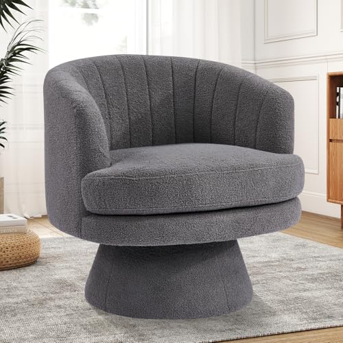 Swivel Accent Chair with Armrest, Modern 360 Degree Swivel Barrel Chair with Curve Back and Soft Cushion,Comfy Round Sherpa Teddy Armchair Single Sofa for Living Room,Bedroom, Dark Grey - color: Dark Grey