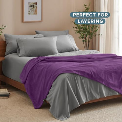 Bare Home Fleece Blanket Luxury Microplush (Full/Queen, Plum) | Ultra-Soft Lightweight Blanket for Bed, Sofa, and Couch, Cozy & Warm Blanket - color: 16 - Plum, size: Full/Queen