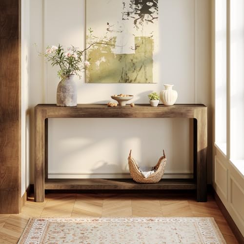 Tribesigns 63 Inch Entryway Console Table, 2-Tier Farmhouse Narrow Sofa Table Behind Couch, Accent Entrance Console Furniture for Entryway, Foyer, Hallway, Rustic Brown - color: Rustic Brown