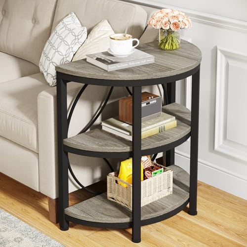 Tribesigns Half Round End Table for Living Room, 3-Tier Half Circle Side Table with Metal Frame, Industrial Half Moon Table, Half Coffee Accent Table Bedside Table for Bedroom, Grey - color: Grey