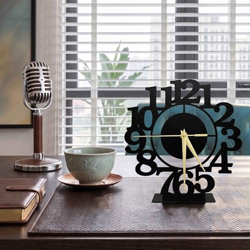 Black Minimalist Metal Desk Analog Clock, Small Silent Non-Ticking Table Clocks for Home Office Living Room Bedroom Bedside Nightstand Shelf Mantel Corner, Unique Gift for Women Mom Girlfrend