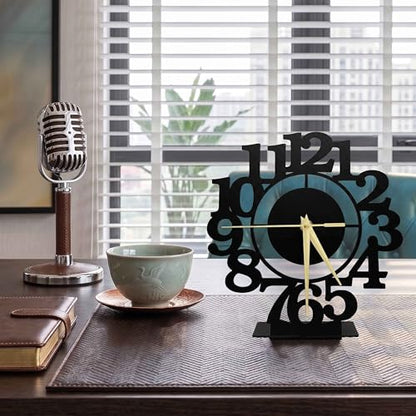 Black Minimalist Metal Desk Analog Clock, Small Silent Non-Ticking Table Clocks for Home Office Living Room Bedroom Bedside Nightstand Shelf Mantel Corner, Unique Gift for Women Mom Girlfrend