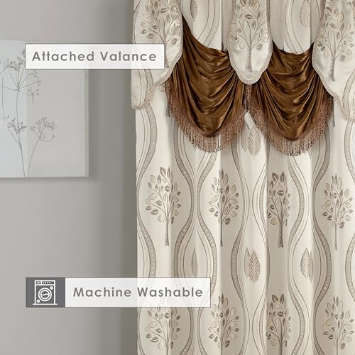 Elegant Comfort Luxurious Beautiful Curtain Panel Set with Attached Valance and Backing 54" X 84 inch (Set of 2), Beige - color: Beige, size: 84"L x 54"W