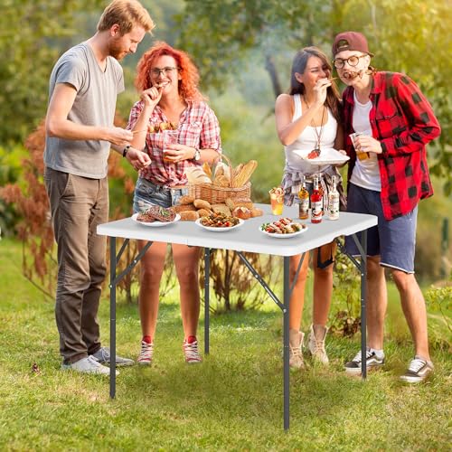 34" Folding Card Table, Heavy Duty Plastic Square Table - Portable Fold-in-Half w/Handle & Lock for Camping, BBQ, Party, Events - size: 34‘’ Square