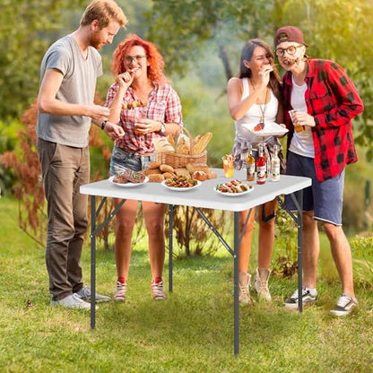 34" Folding Card Table, Heavy Duty Plastic Square Table - Portable Fold-in-Half w/Handle & Lock for Camping, BBQ, Party, Events - size: 34‘’ Square