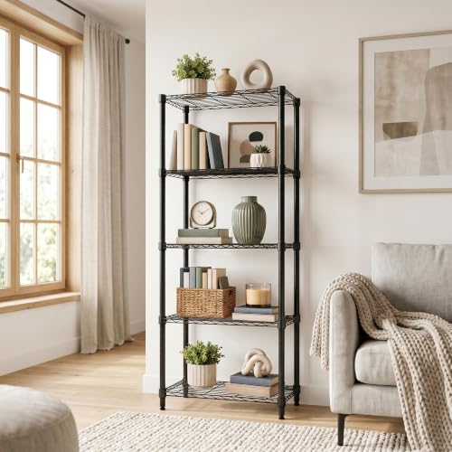 Garvee Storage Shelves 4-Shelf Metal Shelving Units for Garage Organization | Adjustable Closet Steel Wire Shelf Organizer Rack Standing Units for Pantry Laundry 200 lbs Per Shelf 29" W x 72" H x 13.7" D - size: 29"W x 72"H x 13.7"D