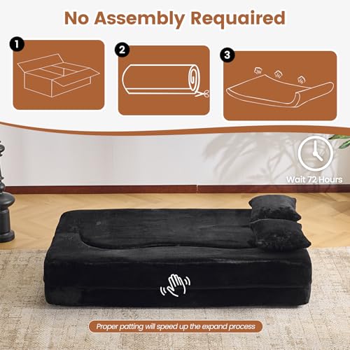 78” Convertible Sofa Bed, Single Size Sleeper Couch, Black | Boneless Folding Loveseat, Deep Seat, Soft Chenille, 4 Pillows, No Assembly, for Guest Living Room Bedroom - color: Black, size: 71"