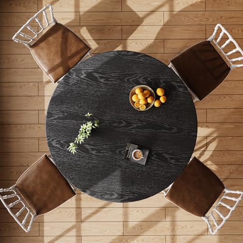 Rophefx 44.9" Round Dining Table for 4-6, Farmhouse Kitchen Table, Black | Modern wood table seats 4 to 6, with adjustable foot pads for stability in dining rooms, kitchens, or breakfast areas - color: Black