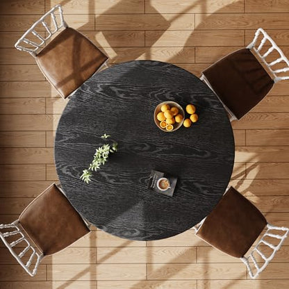 Rophefx 44.9" Round Dining Table for 4-6, Farmhouse Kitchen Table, Black | Modern wood table seats 4 to 6, with adjustable foot pads for stability in dining rooms, kitchens, or breakfast areas - color: Black