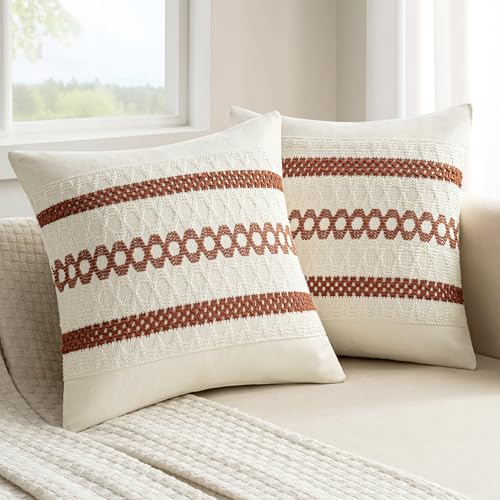 MIULEE Set of 2 Fall Rust Decorative Pillow Covers 18x18 | Farmhouse Boho Couch Throw Pillows, Modern Cotton Cushion Covers, Macrame Woven Home Decor for Bed Sofa Chair - color: Rust, size: 18" x 18" (Pack of 2)