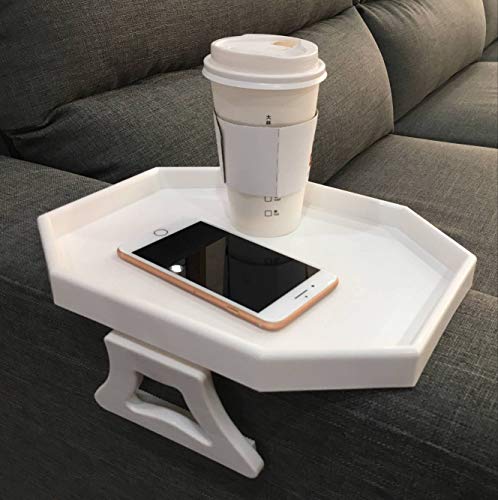 Xchouxer Sofa Arm Clip Table, Armrest Tray Table, Drinks/Remote Control/Snacks Holder (White , 2.5D x 9W x 4.5H in - color: White