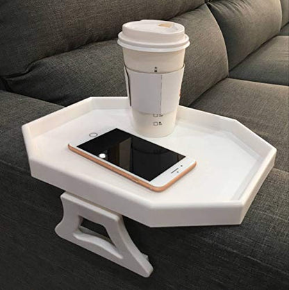 Xchouxer Sofa Arm Clip Table, Armrest Tray Table, Drinks/Remote Control/Snacks Holder (White , 2.5D x 9W x 4.5H in - color: White