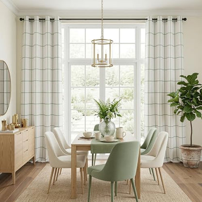 MYSKY HOME 100% Blackout Green Plaid Linen Curtains 84 Inch Long 2 Panels Set Double Layer Farmhouse Thermal Insulated Striped Print Drapes Grommet Top for Bedroom Living Room, 52" W Each Panel - color: Green, size: 52"W x 84"L (Pack of 2)