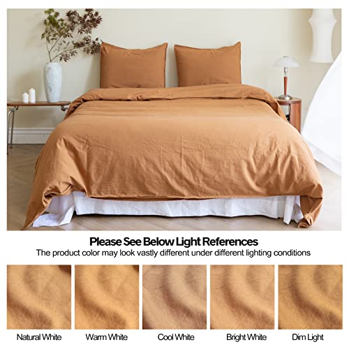 BISELINA French Linen Duvet Cover Set 2pcs with Hidden Zipper Closure Natural Flax Cotton Blend Solid Color Soft Breathable Luxury Farmhouse Bedding - Twin Size, Rust - color: Rust, size: Twin