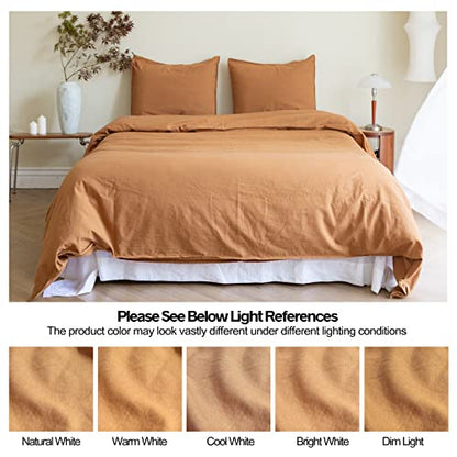 BISELINA French Linen Duvet Cover Set 2pcs with Hidden Zipper Closure Natural Flax Cotton Blend Solid Color Soft Breathable Luxury Farmhouse Bedding - Twin Size, Rust - color: Rust, size: Twin