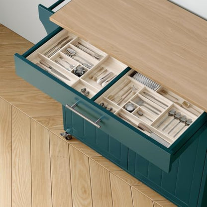 Kitchen Storage Island, Wooden Rolling Island On Wheels with Wood Top, Mobile Kitchen Island Cart with Towel Rack, Spice Rack and Drawers, Green - color: Green