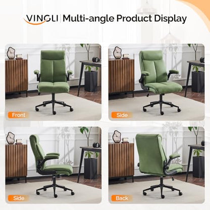 VINGLI Rolling Ergonomic Office Desk Chair with Padded Flip-up Arms, 360° Swivel High Back Executive Computer Task Chair with Wheels for Game,Home Small Space, Study Room, Reading Room,Pu Green - color: Leather-green