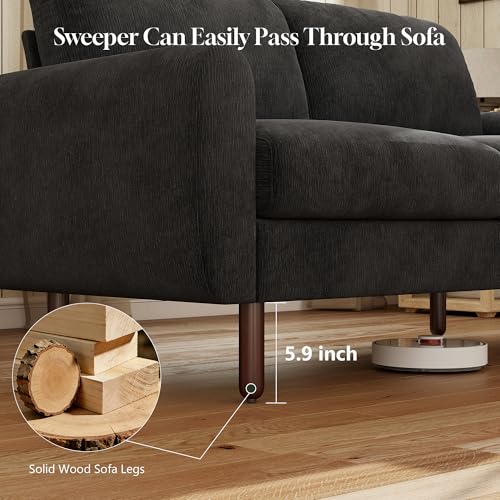 68" Loveseat Sofa, Comfy Chenille Fabric Couches for Living Room with Spring Cushion and Solid Wood Frame, Modern Deep Seat Couch for Bedroom, Apartment, Office, Easy Assembly, Black - color: Black