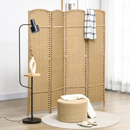 HOMCOM Room Divider 4 Panel Folding Privacy Screen 5.6' Tall Black | Folding PP Wall Partition, Pine Wood Frame, Freestanding Room Separator, Bedroom Home Office, No Assembly - color: Natural, size: 4 Panel