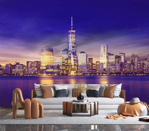 Eierme-New York City Skyline lit up at Night time Reflecting Off of the Hudson River 160" x 114" - color: No.9, size: 160" x 114"