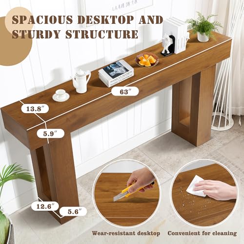 Grepatio 63 Inch Entryway Console Table, Rustic Narrow Sofa Table, Wood Long Console Table, Farmhouse Entry Way Table, Behind Couch Tables for Entrance, Hallway, Living Room (Brown) - color: Brown