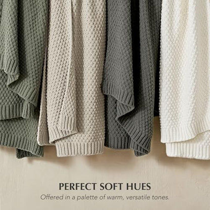 EVERGRACEHOME Chunky Chenille Knit Throw Blanket, 50 x 60, Bright White | Sculpted Moss Stitch, Chic Modern Farmhouse, All-Season Warmth, OEKO-TEX® Certified, Elegant Blanket for Couch, Bed, Sofa - color: Bright White, size: 50" X 60"
