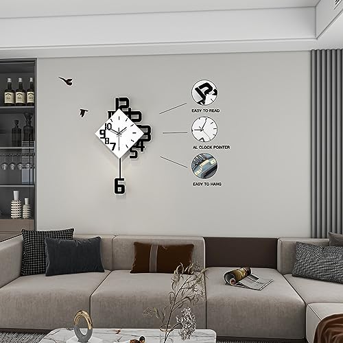 Decorative Wall Clock for Living Room Large Modern Clocks Silent | Pendulum Battery Operated for Bedroom Office Kitchen Home Decor Black Wood Silent Analog Wall Clock Non Ticking 11.8*19.7inch - size: 12*20 inch