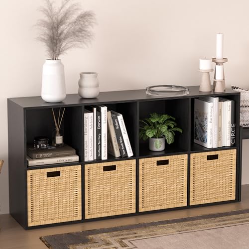 Wooden 8 Cube Storage Organizer with Closed Back Panel,Black Cube Shelf Cubby Storage Organizers with Compartments for Living,Bookshelf,Organizers Easy to Install (Black, 8 Cube) - color: Black, size: 8 Cube-11in