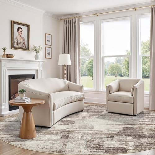kakania Abstract 9x9 Round Rugs for Living Room: Circle Rugs 9FT Brown | Washable, Soft, Non-Slip, Low-Pile, Pet & Kid Friendly - Large Modern Home Decor Carpet for Bedroom/Dining Room/Nursery - color: Brown, size: 9' (Round)