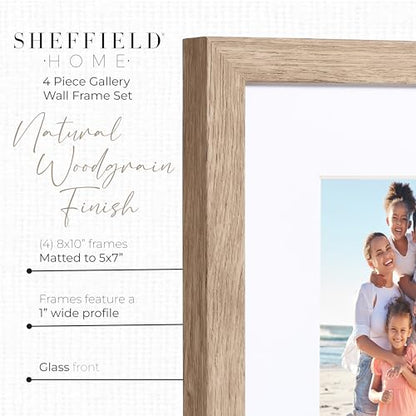 Sheffield Home 4 Piece Gallery Wall Frame Set, 8x10 Inch, Light Natural - color: Light Natural, size: 8x11 Inch