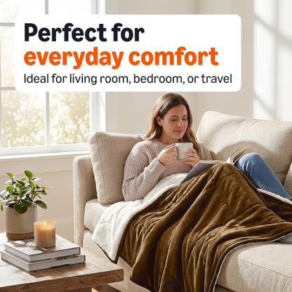 Amazon Basics Reversible Sherpa Throw Blanket, Soft Flannel and Plush, 50"x60", Brown - color: Brown, size: Throw (50"x60")