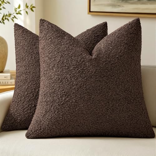 MIULEE 18x18 Decorative Lumbar Boucle Couch Pillow Covers Cocoa Brown | Set of 2 Textured Neutral Fall Autumn Throw Pillow Covers, Accent Solid Pillowcases, Sofa Living Room Home Decor - color: Cocoa Brown, size: 18" x 18" (Pack of 2)