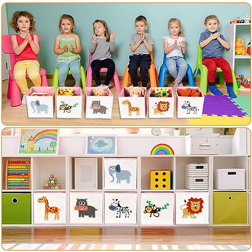Berlune 6 Pcs Foldable Animal Cube Storage Box 10 x 10 Inch Cube Baskets Non Woven Fabric and Cardboard Kids Storage Bin Toy Organizer Box for Kids Nursery Toddlers