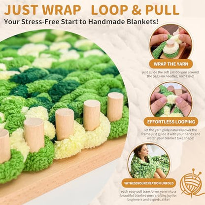 Zlshmoee 64-Inch Double-Row Yarn Blanket Loom Kit Adjustable Wooden Frame Needle-Free Hand-Knitting Yarn Project DIY Beginner Craft Gift - color: 64in'' Circular