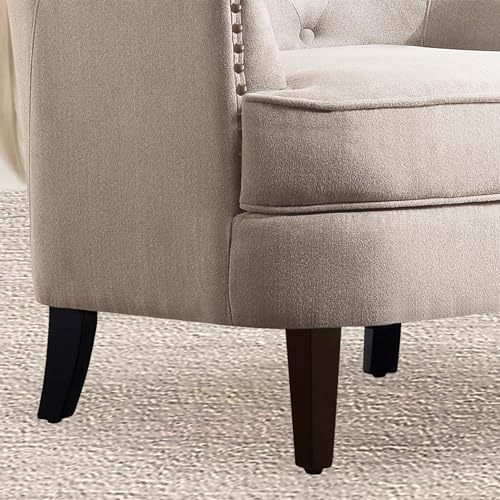 Rosevera Set of 2 Velvet Upholstered Club Chair 34.5”H, Barrel Chair, Wingback Tufted Button Armchair, Contemporary Nailhead Accent Chair for Living Room, Bedroom, Recreation, Entryway, Small Space - color: Beige Set of 2