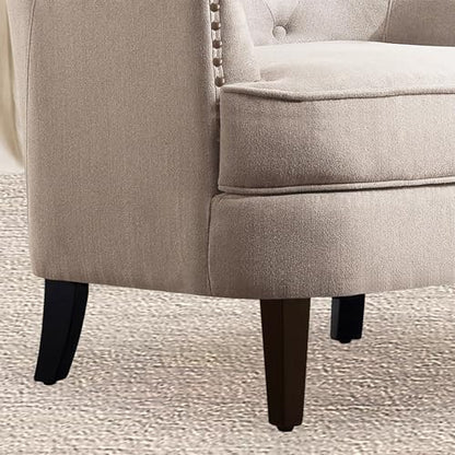 Rosevera Set of 2 Velvet Upholstered Club Chair 34.5”H, Barrel Chair, Wingback Tufted Button Armchair, Contemporary Nailhead Accent Chair for Living Room, Bedroom, Recreation, Entryway, Small Space - color: Beige Set of 2