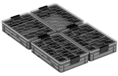 Quarter Crate 4-Pack Stackable Storage Bins, Gray | Polypropylene, 14 dividers included, 19.16x12.75x4.57 in, over 1000 lb stack, lids sold separately - color: Gray