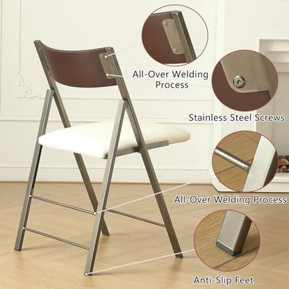 Folding Chairs 2 Pack, 450Lbs Steel Frame Foldable Dining Chairs, White | 1.37" Folded, Waterproof Rustproof Indoor Outdoor Padded Folding Chairs for Dining Room, Conference Rooms, Weddings, Events - color: White